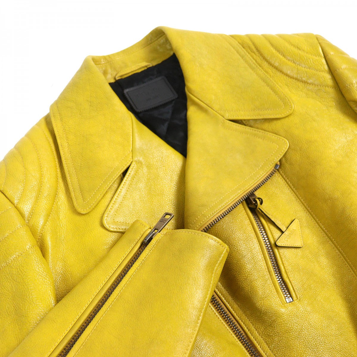 PRADA Riders jacket UPW416 Main: Calf leather, Lining: 100% viscose (rayon), Filling: 55% polyester, Filling: 45% recycled polyester Yellow type mens 48