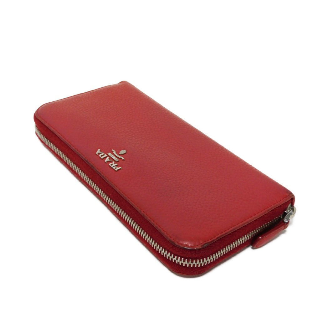 PRADA Long Wallet Purse 1ML506 2E8V F001 Calf leather Rosso Red Zip Around logo metal Vitello Phoenix Zip Around Wallet unisex(Unisex)