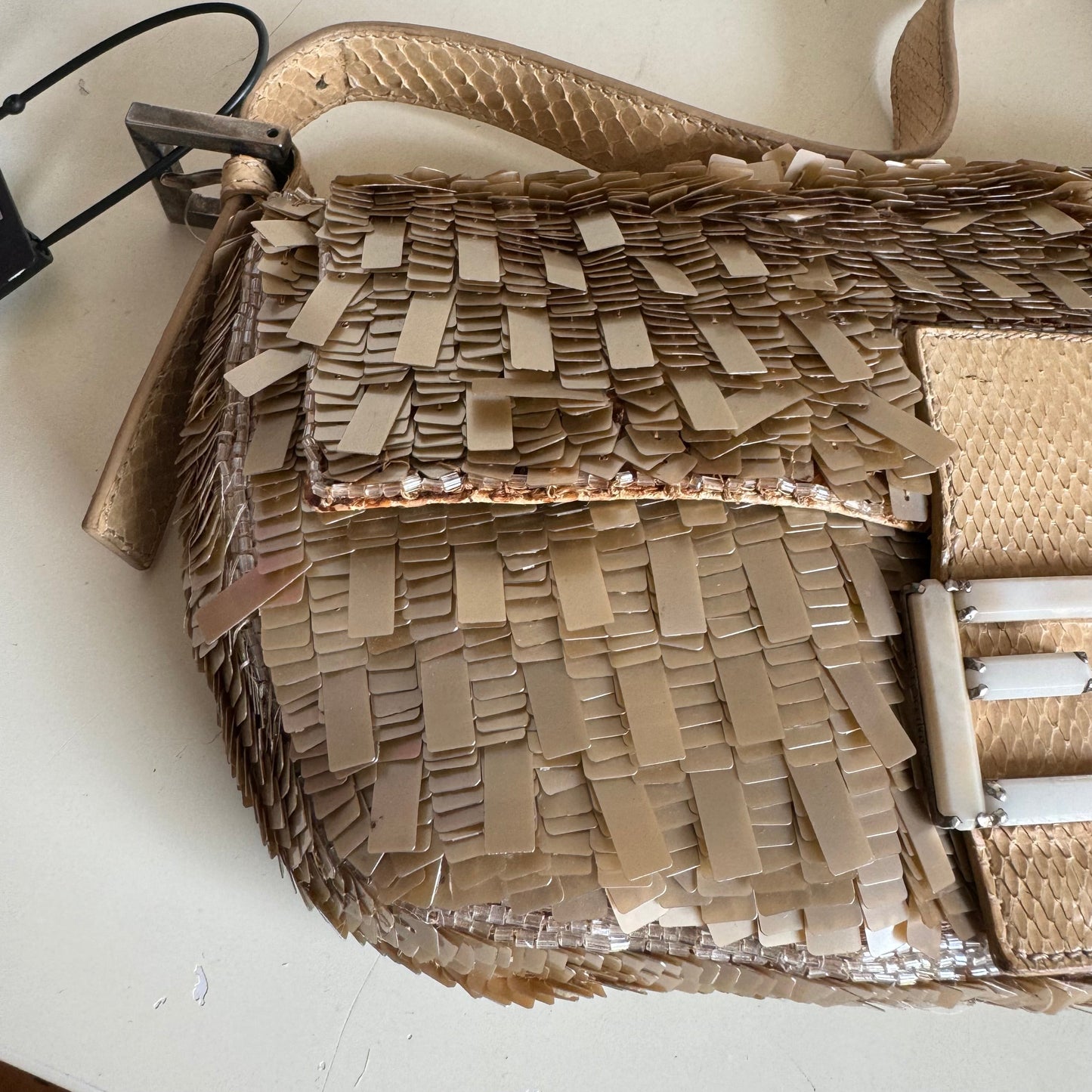 Fendi Baguette Rare Collectible Gold Sequins and Python leather