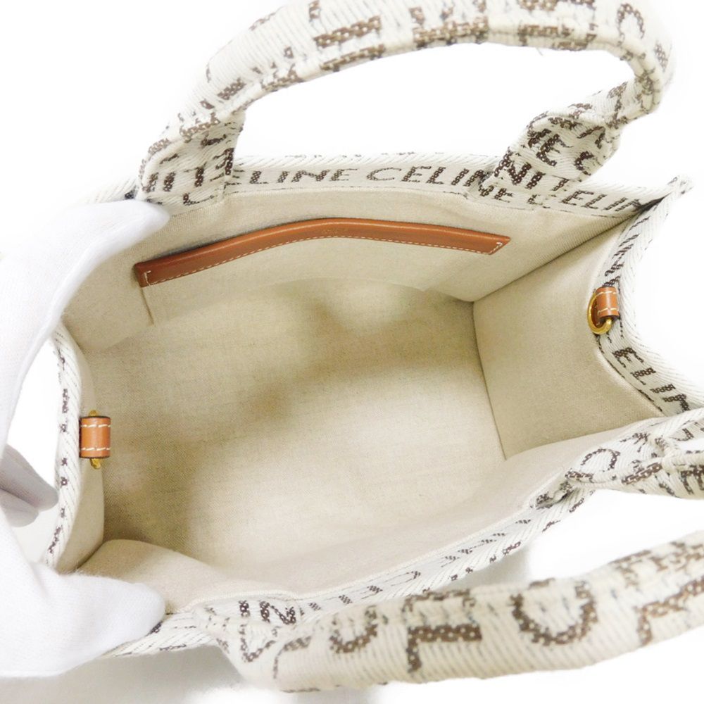 CELINE Tote Bag. Textile x Calfskin Natural x tongue Triomphe Small Hippo Tice Women