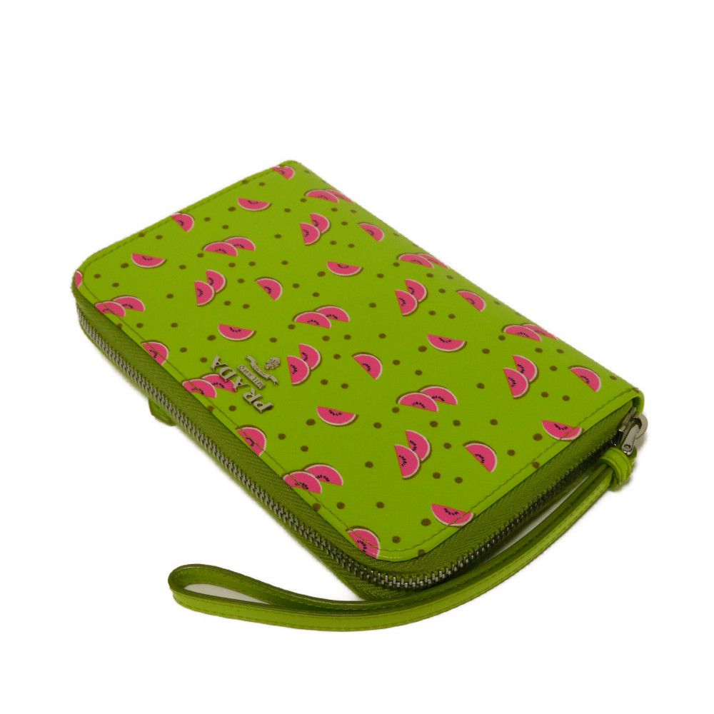 PRADA Long Wallet Purse Safiano leather (stamped) Green / pink logo metal Saffiano Watermelon Smartphone Pouch