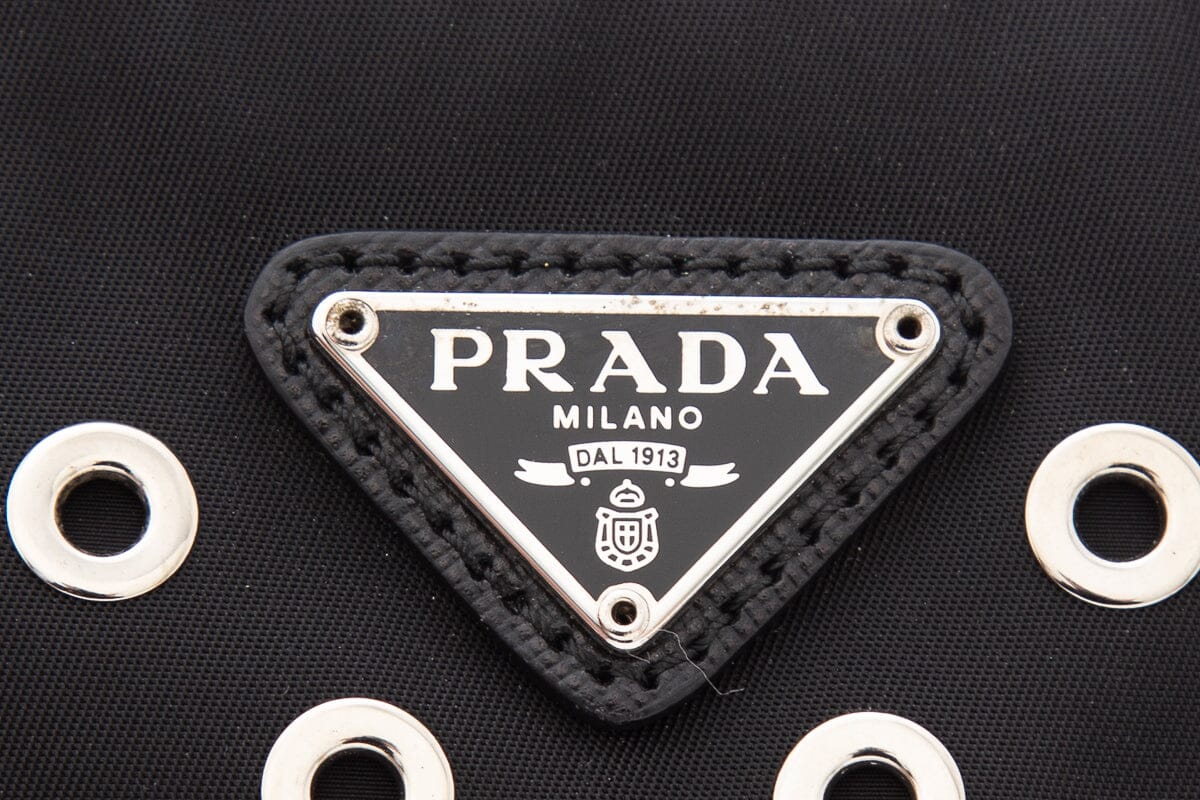 Prada Black & Silver Grommet Studded Pouch Luxury Handbag