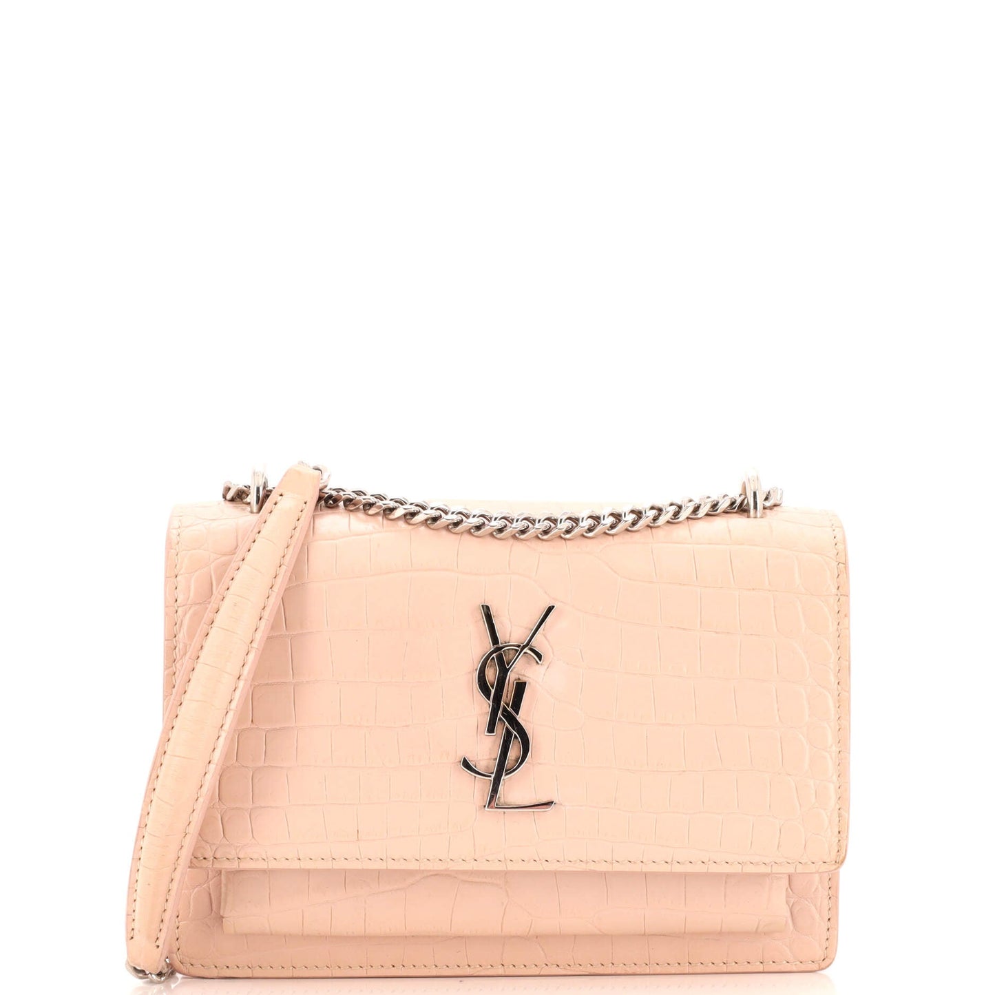 Luxury Saint Laurent Trending 2026 Sunset Chain Wallet Crocodile Embossed Leather