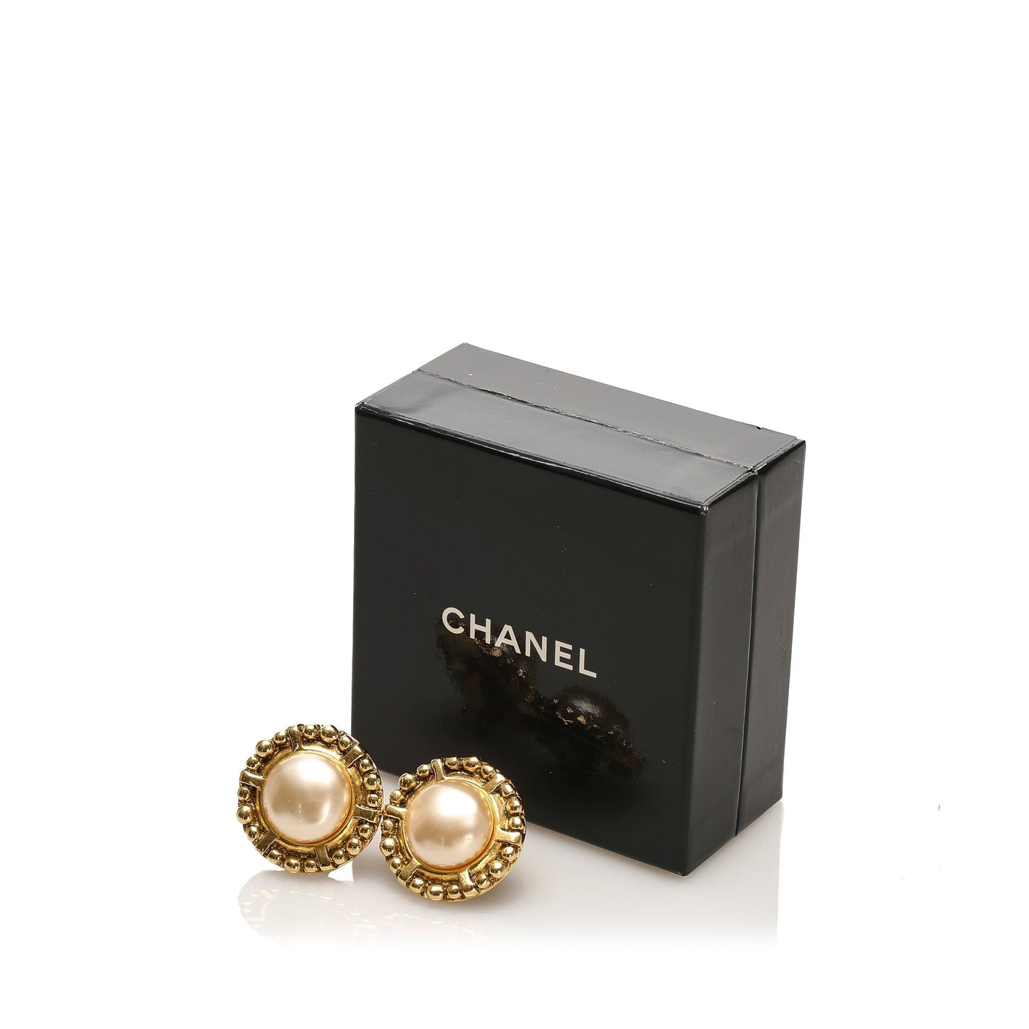 Chanel CC Faux Pearl Clip-On Earrings White