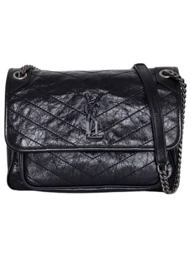 Luxury Saint Laurent Trending 2026 Nikki Medium Krinkle Vintage Leather Shoulder Bag Black