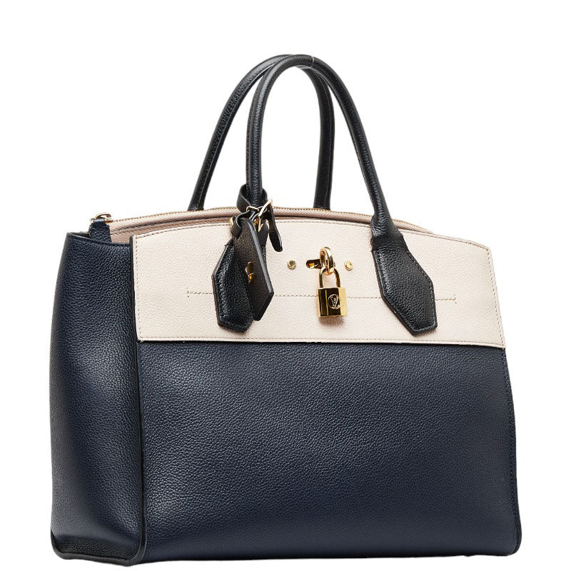 Louis Vuitton City Steamer MM Handbag Navy Beige Calf