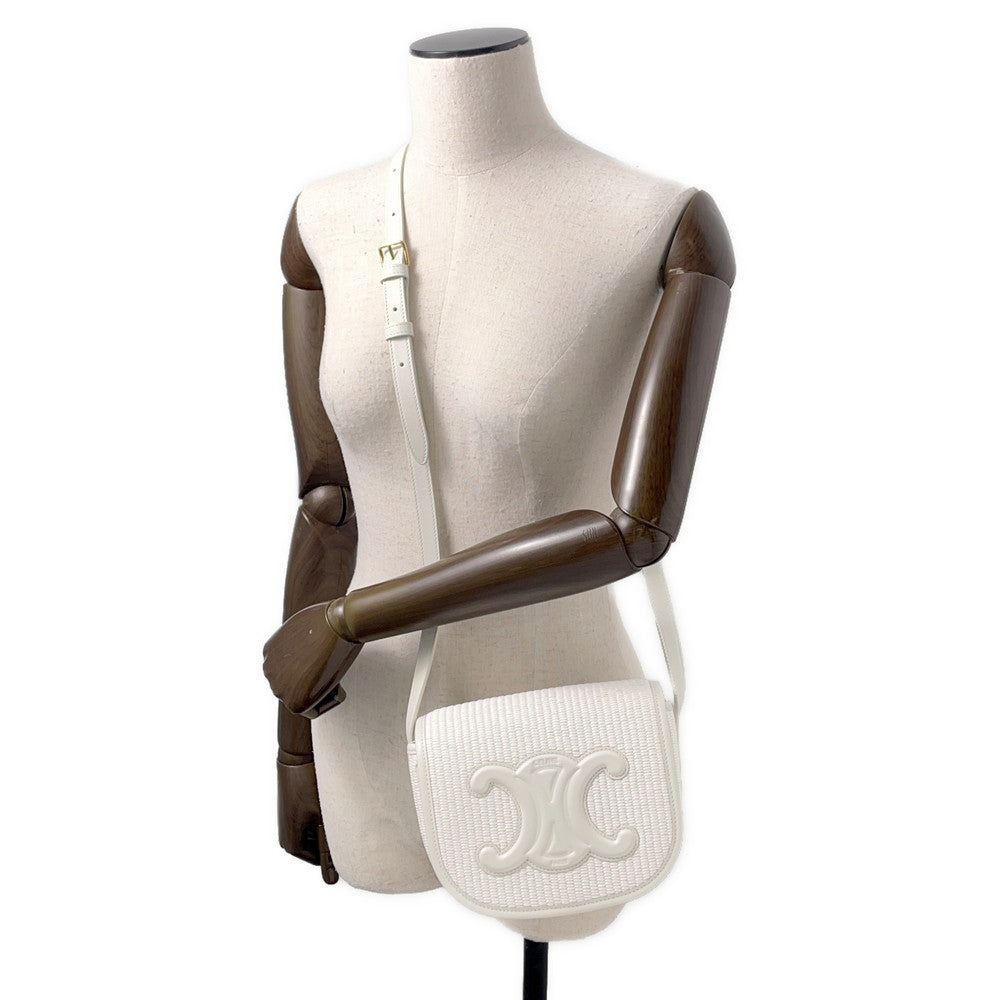 CELINE Triomphe Shoulder Bag White198262EBL.01WW Raffia Leather