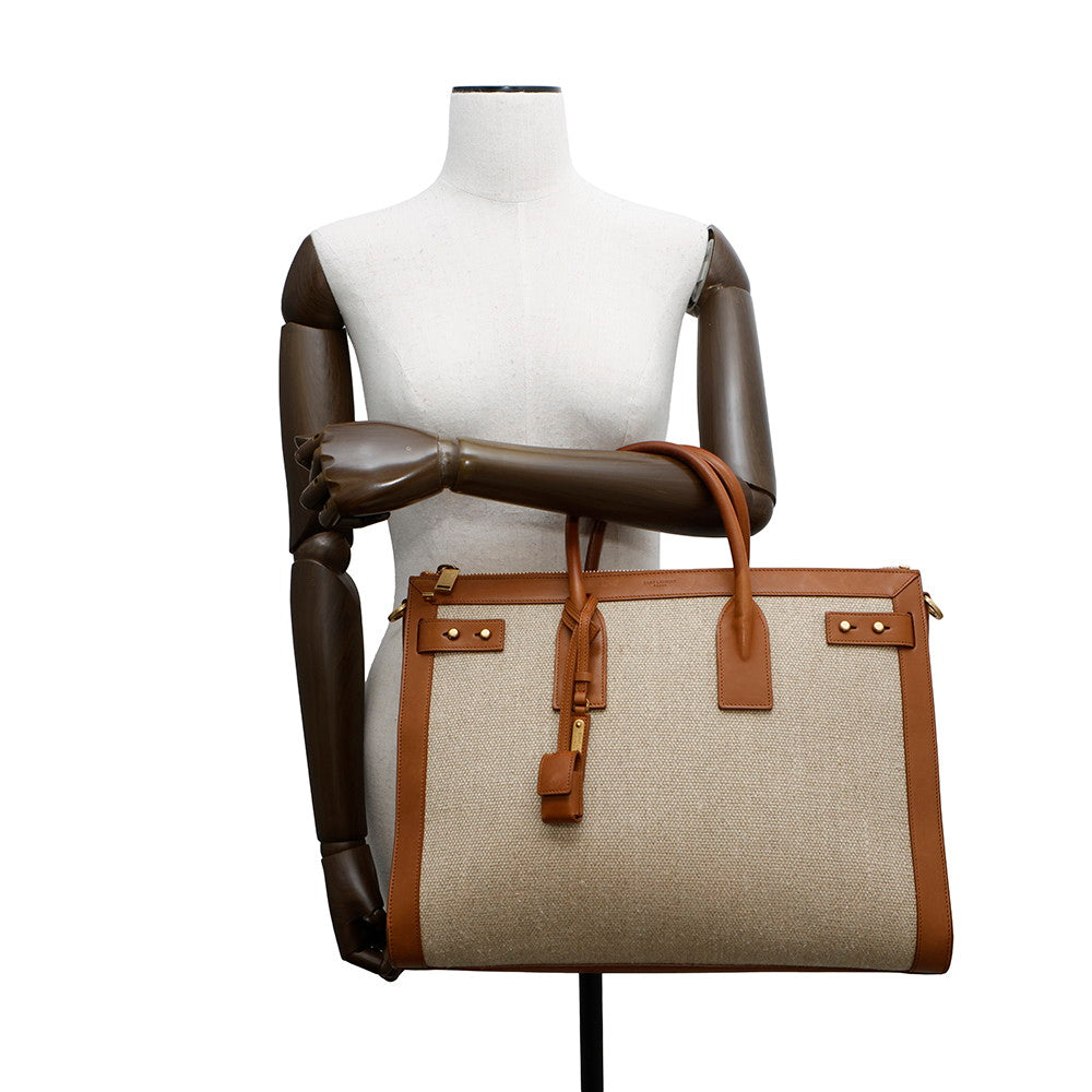 SAINT LAURENT PARIS Jour Tote Bag Beige/Brown683825 Canvas Leather