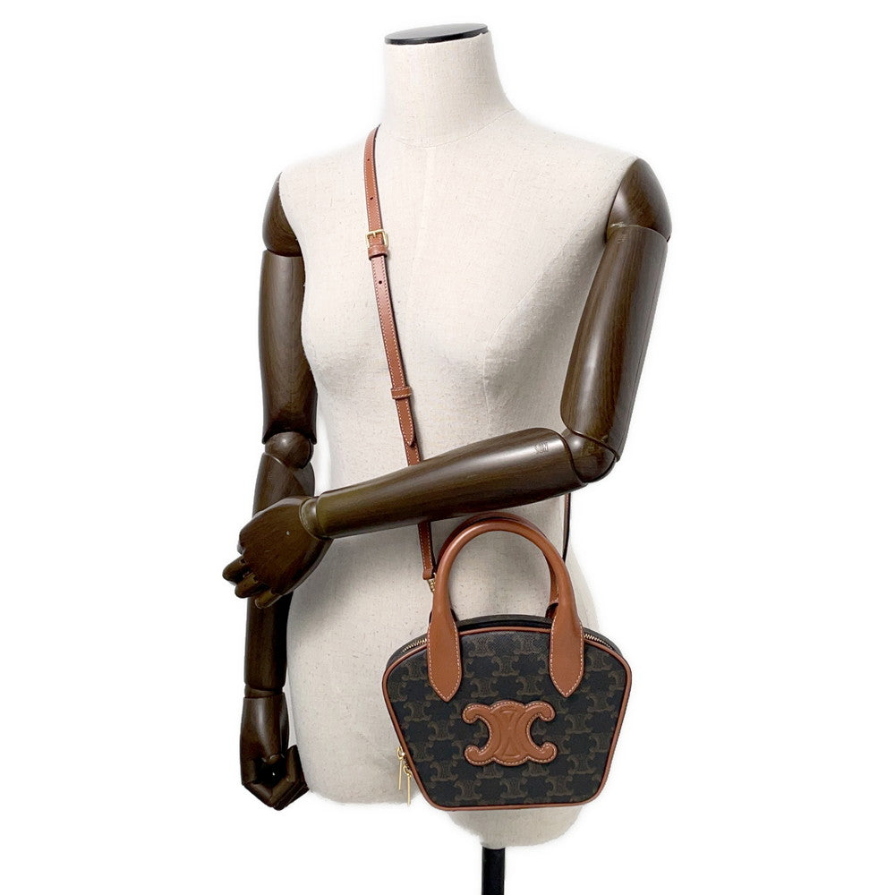 CELINE Triomphe 2-way Bowling Bag Tan110462 PVC Leather Size Mini