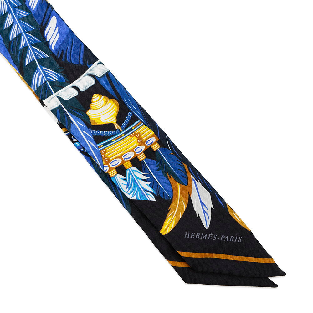 HERMES Twilly Danse Pacifique Dance Pacific Blue Nuit/Jaune Vif/Black Silk100%