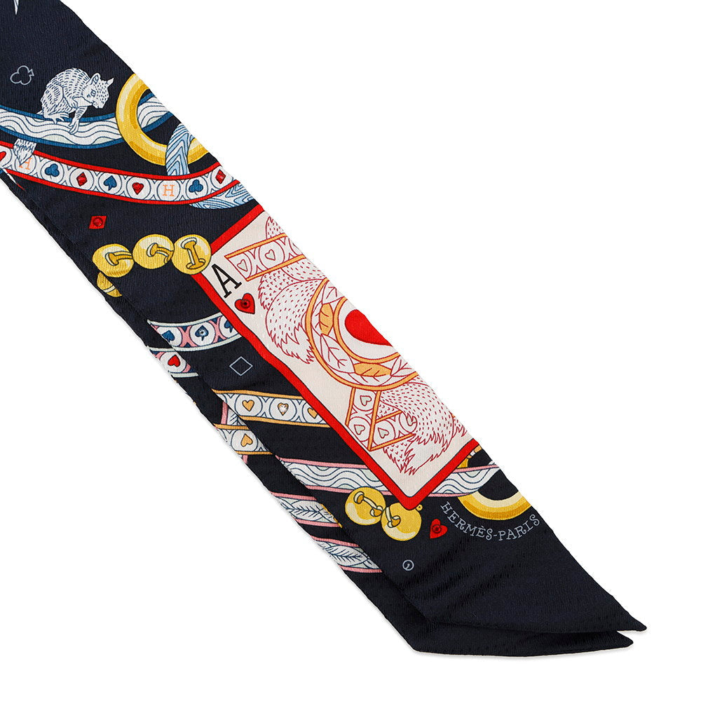 HERMES Twilly Bijoux Pique Black/Rouge/Gold Silk100% Bijoux