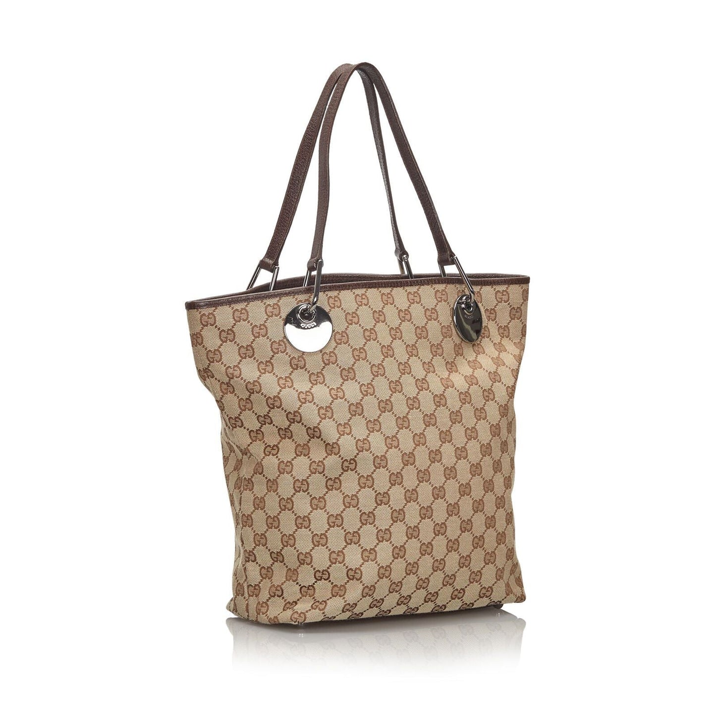 Gucci Brown Leather Canvas Tote Style 4