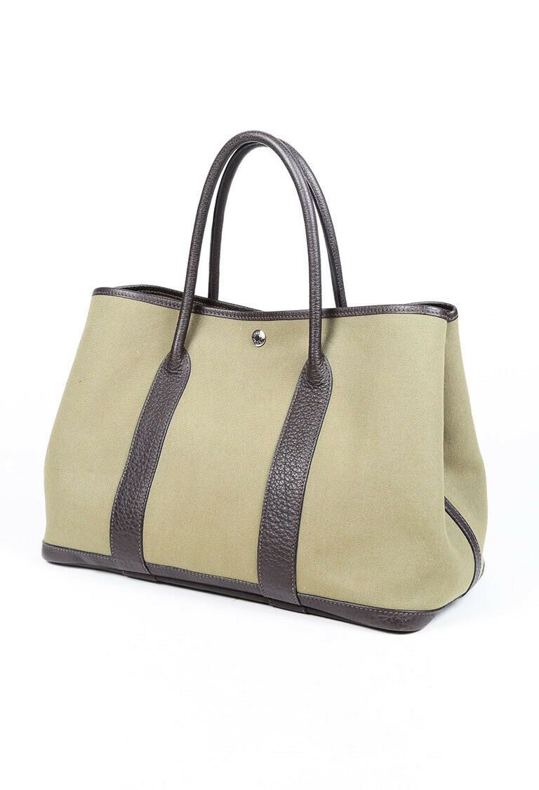 Luxury Hermes Bag Toile Garden Party MM Vert Veronese Tote