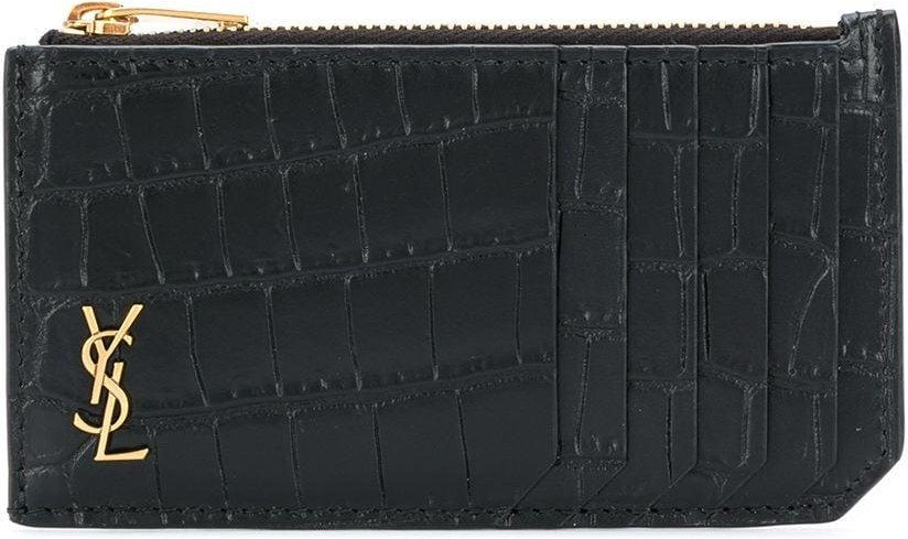 Luxury Saint Laurent Trending 2026 Men's Tiny Cassandre Logo Plaque Cardholder in Nero | 629899DZE0W1000