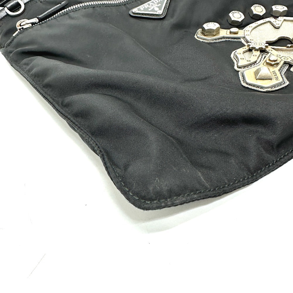 PRADA Shoulder Bag Nylon black Triangle Plate Skull