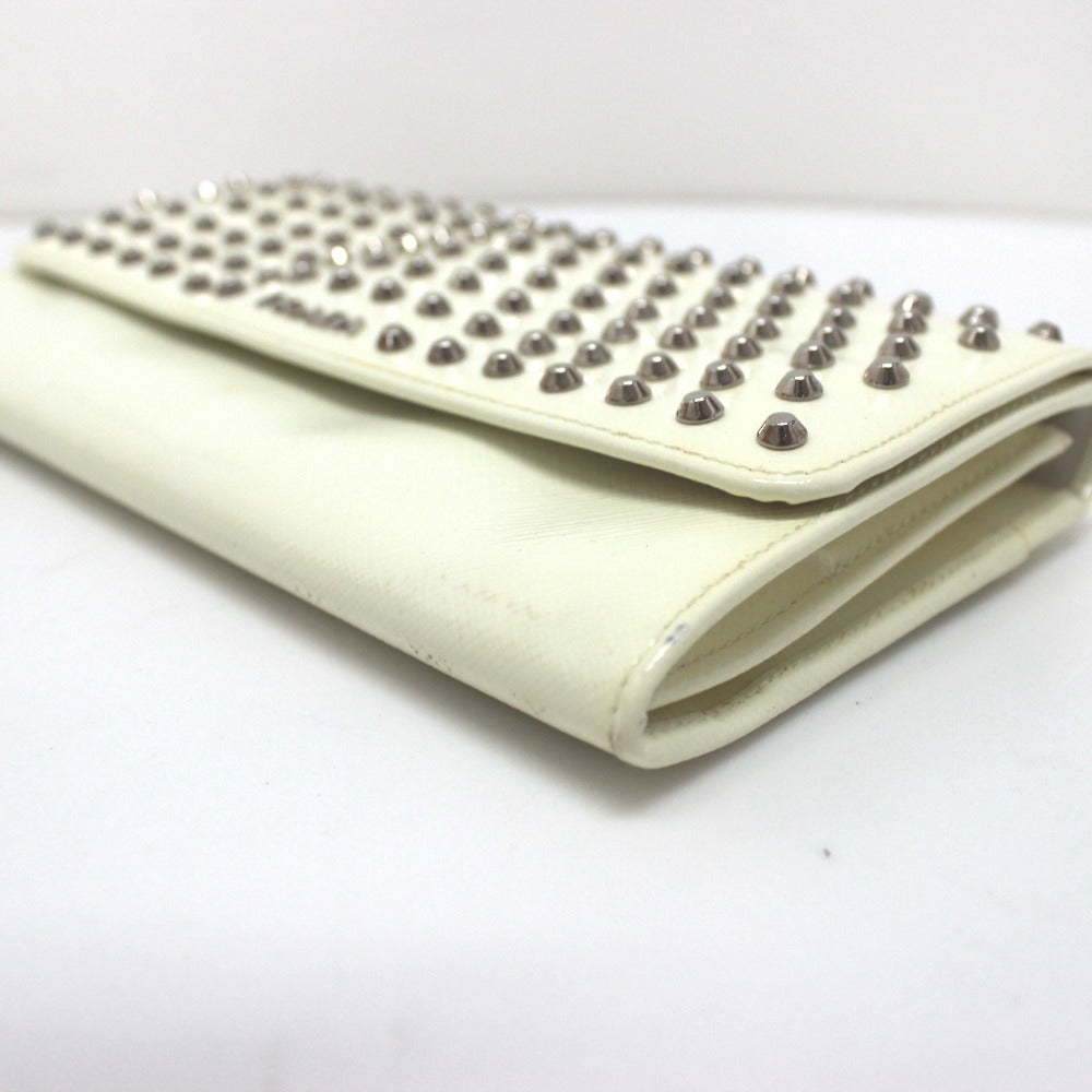 PRADA Long Wallet Purse leather white Wallet bag Studs Women