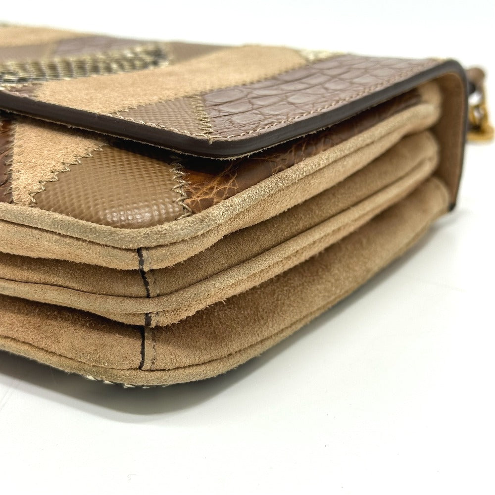 PRADA Shoulder Bag suede Brown logo