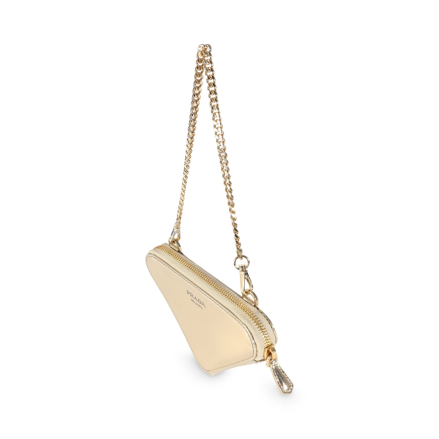 PRADA Gold Satin Crystal Embellished Mini Triangular Pouch Luxury Handbag