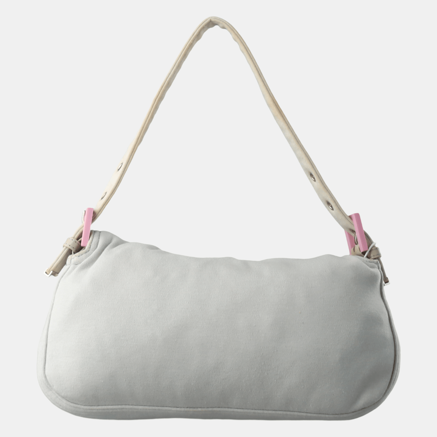 FENDI Baguette Pale Grey Cloth Pink Buckle