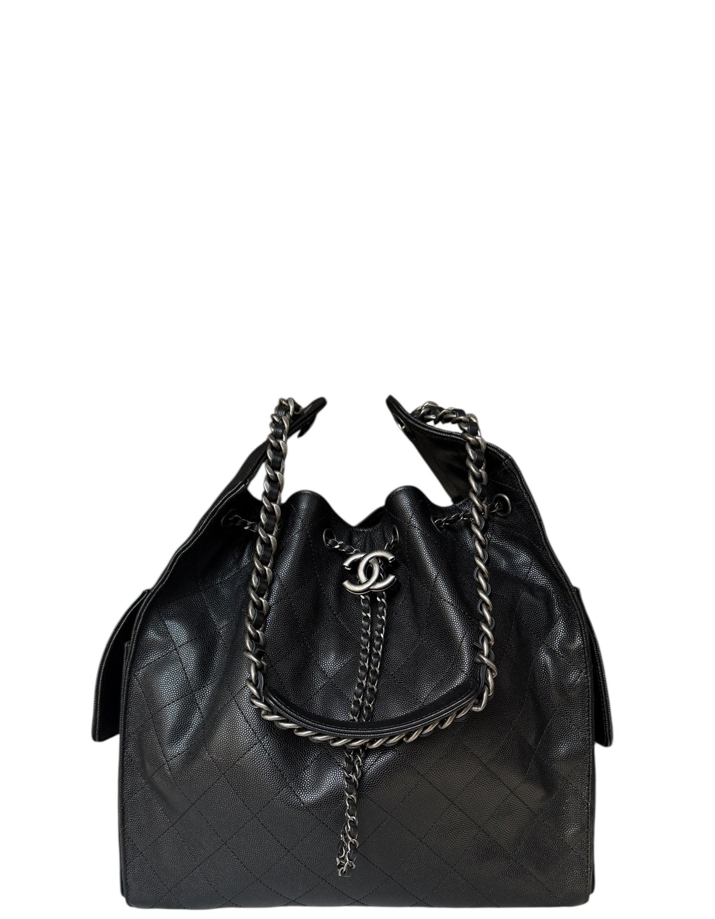 Chanel 2026 Black Leather Medium 25 Hobo Shoulder Bag