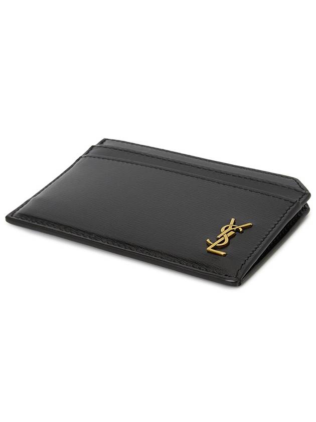 Luxury Saint Laurent Trending 2026 Tiny Cassandre Open Shiny Leather Card Wallet Black