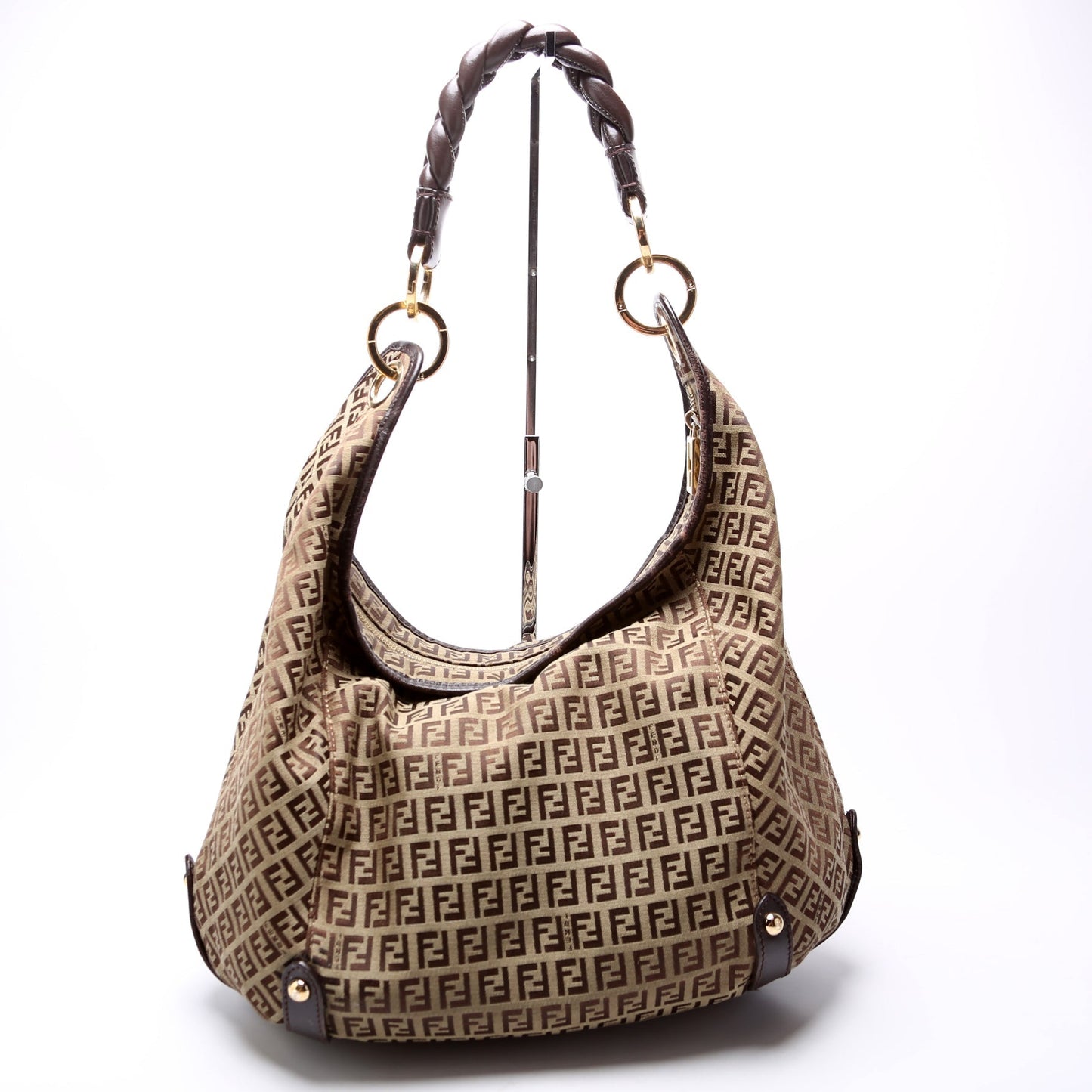 Fendi 8BR583 Zucchino Canvas Braided Hobo Bag