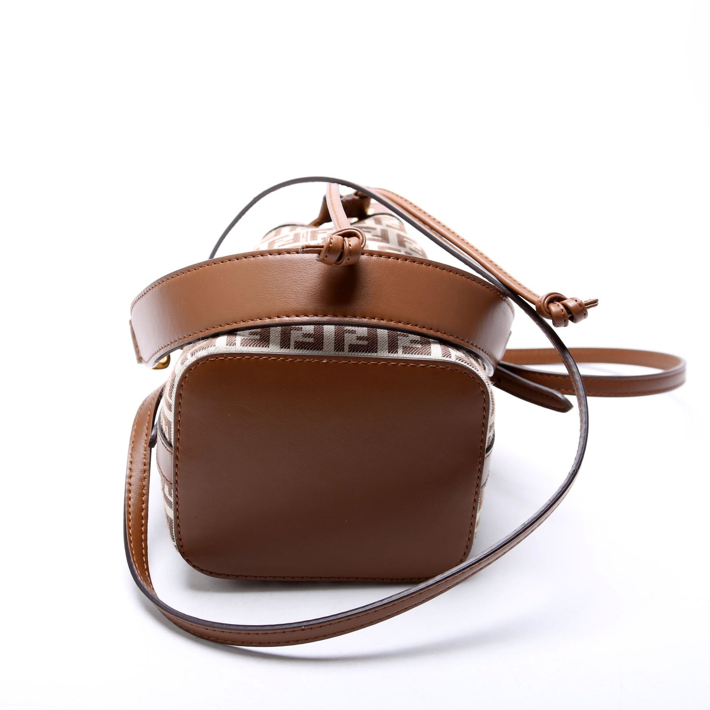 Fendi 8BS010 Tresor Mini Bucket Leather/Canvas FF Brown Bag