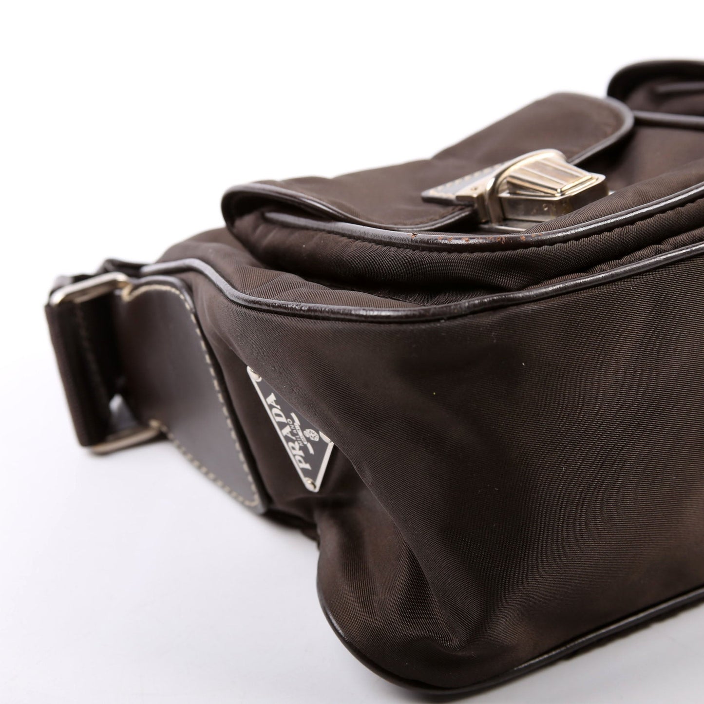 Prada Nylon Double Pocket Shoulder Vintage Brown Bag