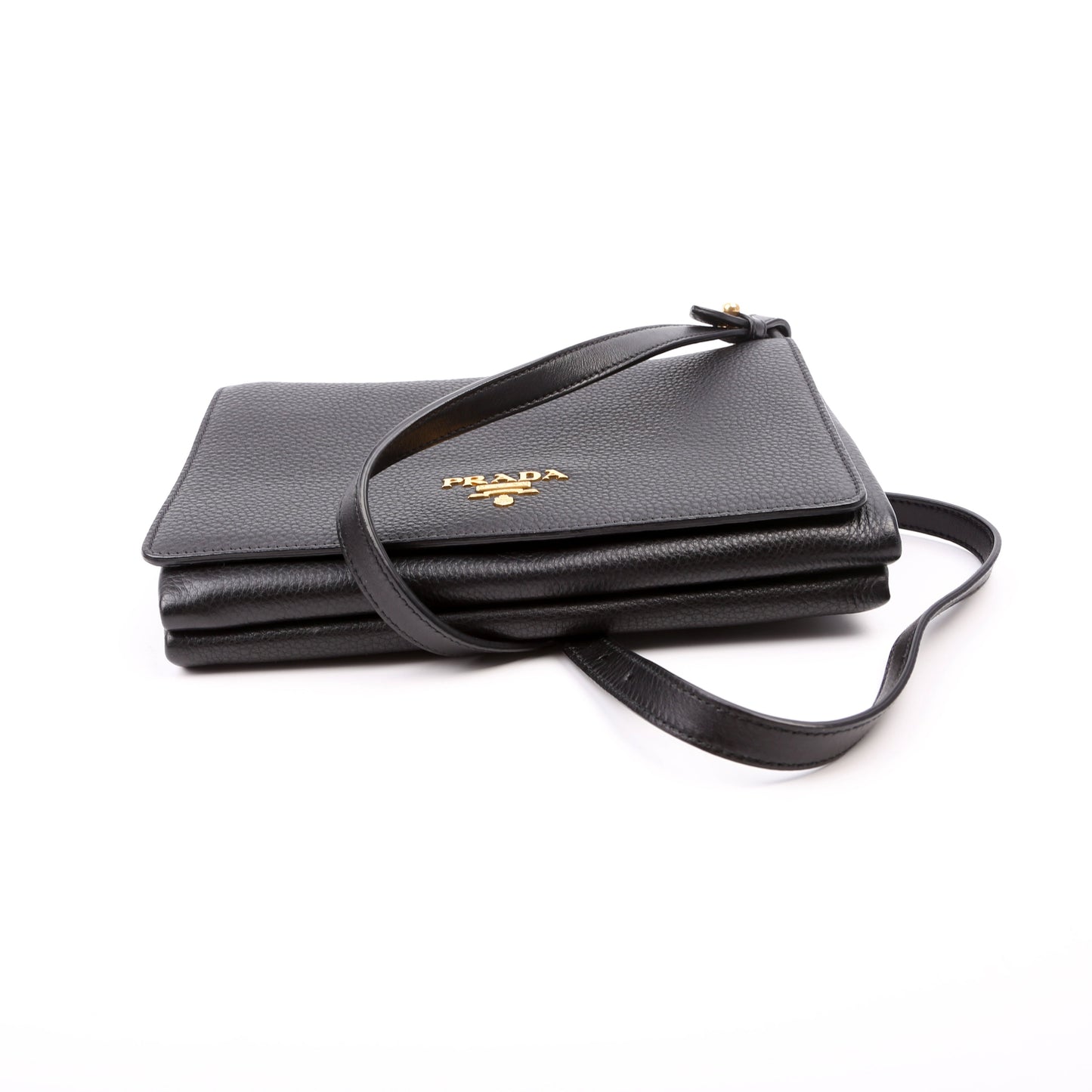 Prada Vitello Daino Leather Flap/Zip Crossbody Black Bag