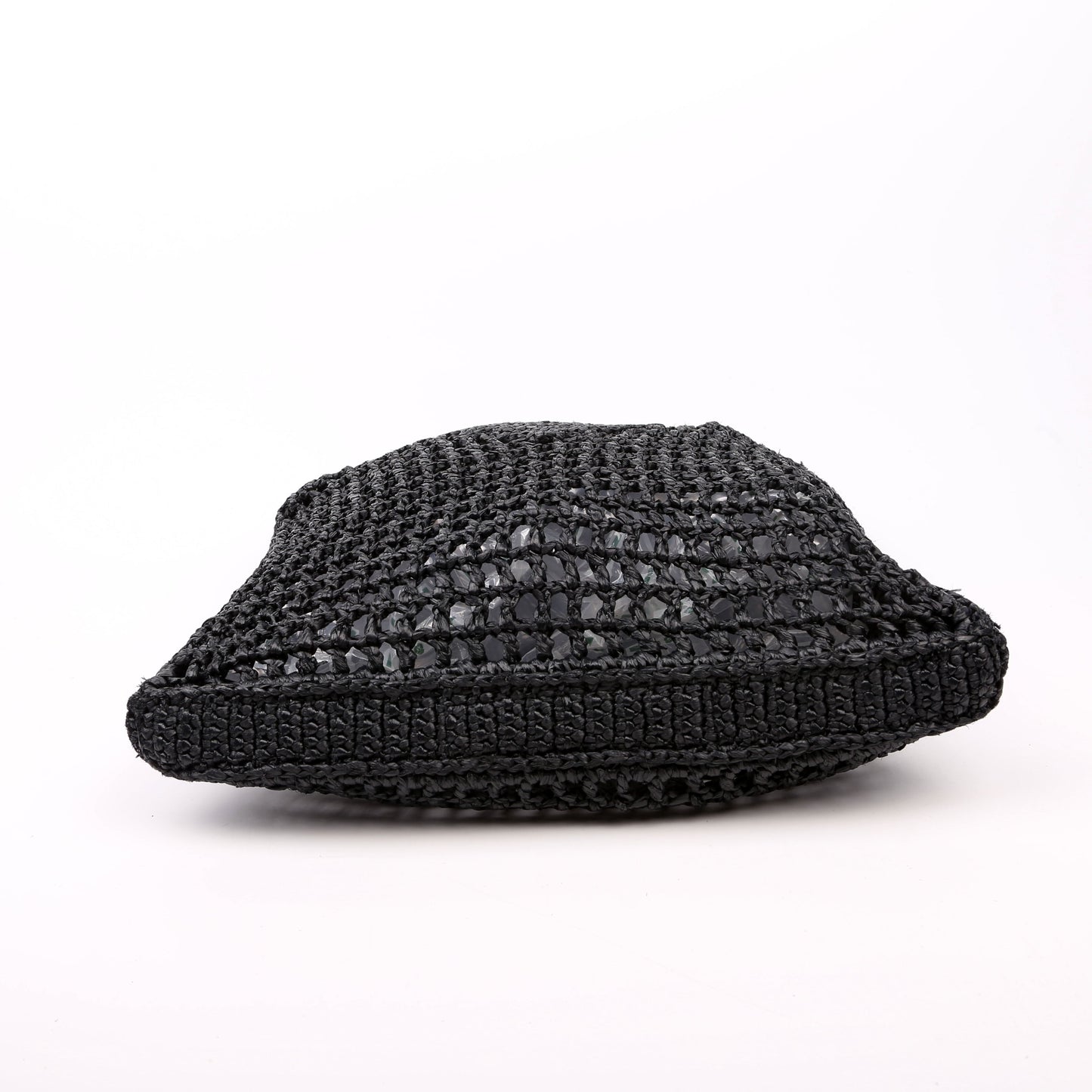 Prada Raffia Crochet Tote Black Bag