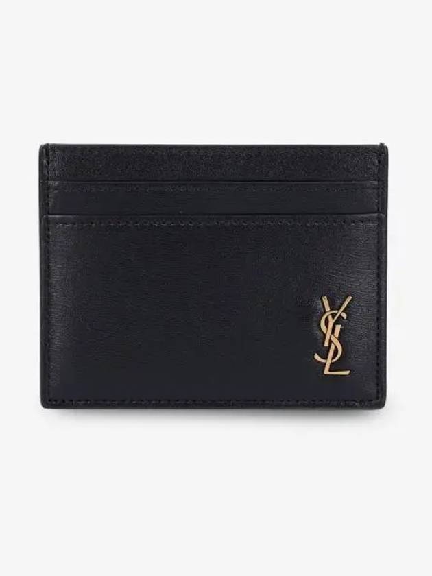 Luxury Saint Laurent Trending 2026 Tiny Monogram Shiny Leather Card Case Black