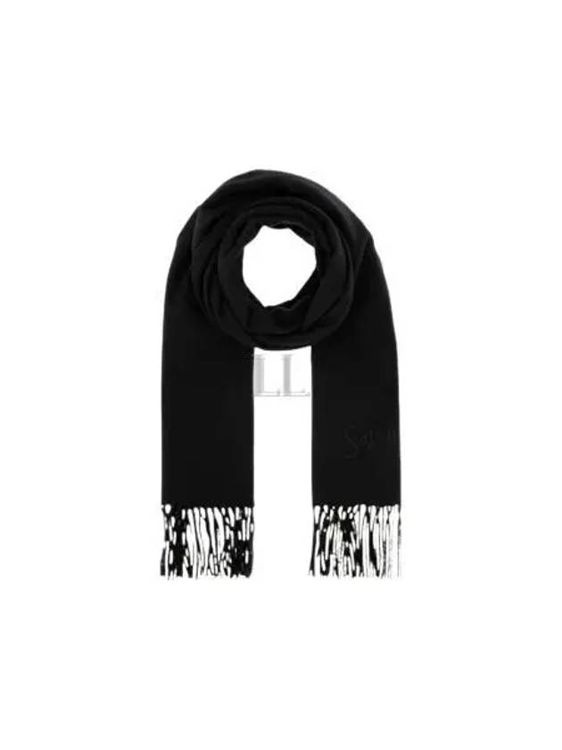 Luxury Saint Laurent Trending 2026 Embroidered Logo Cashmere Muffler Black