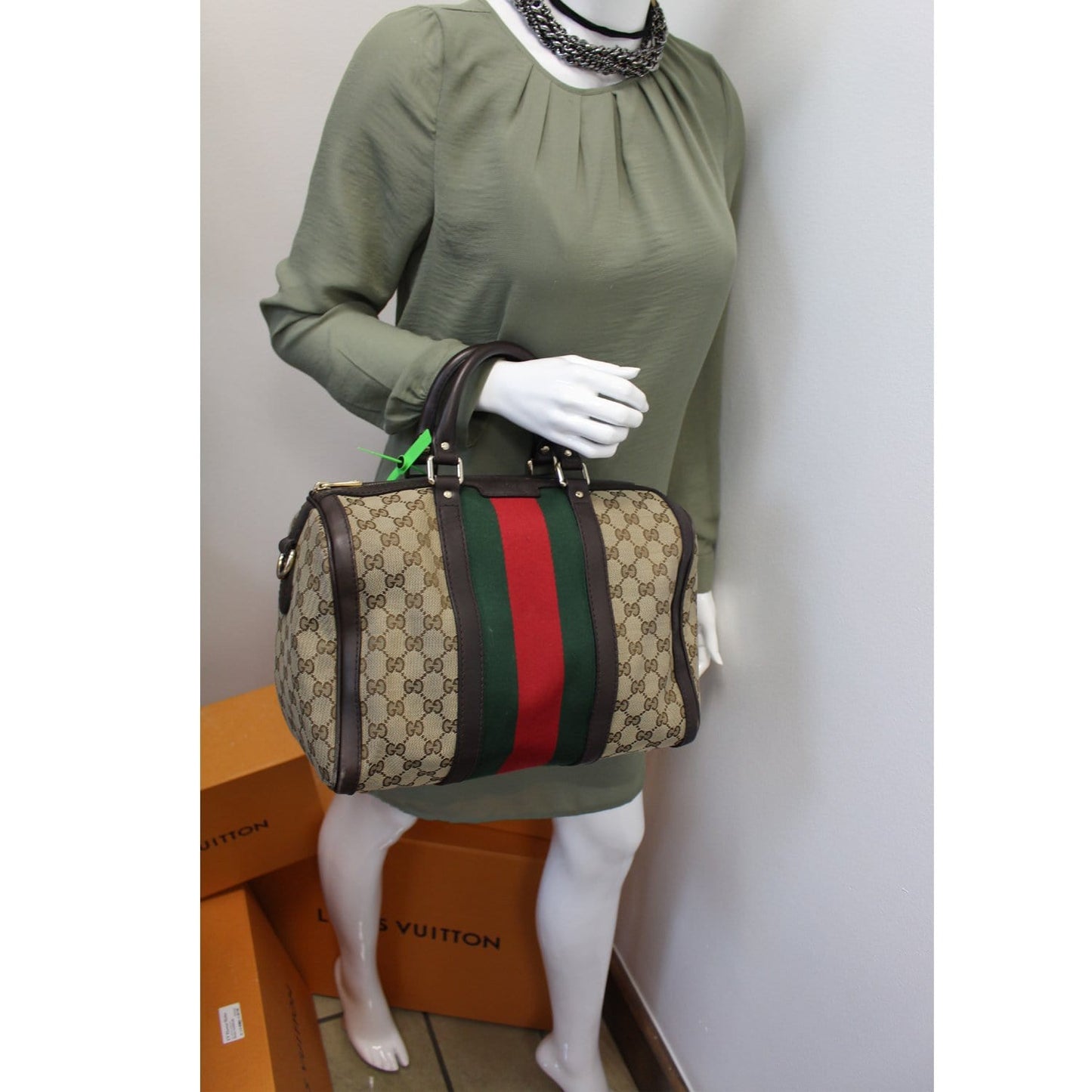 GUCCI Web GG Boston Bag Beige 247205