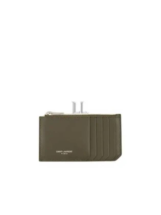 Luxury Saint Laurent Trending 2026 Paris Fragments Zip Leather Card Wallet Light Musk