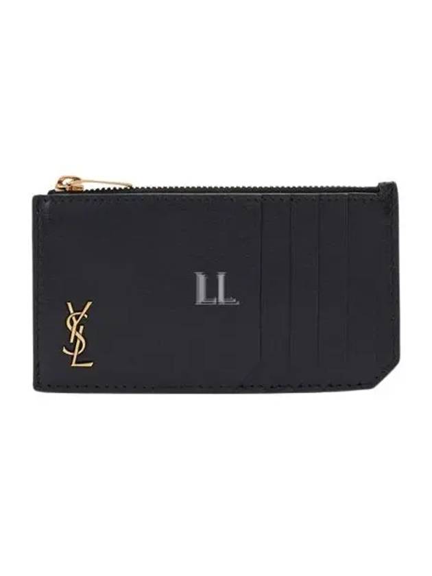Luxury Saint Laurent Trending 2026 Monogram Leather Gold Zipper Card Wallet Black