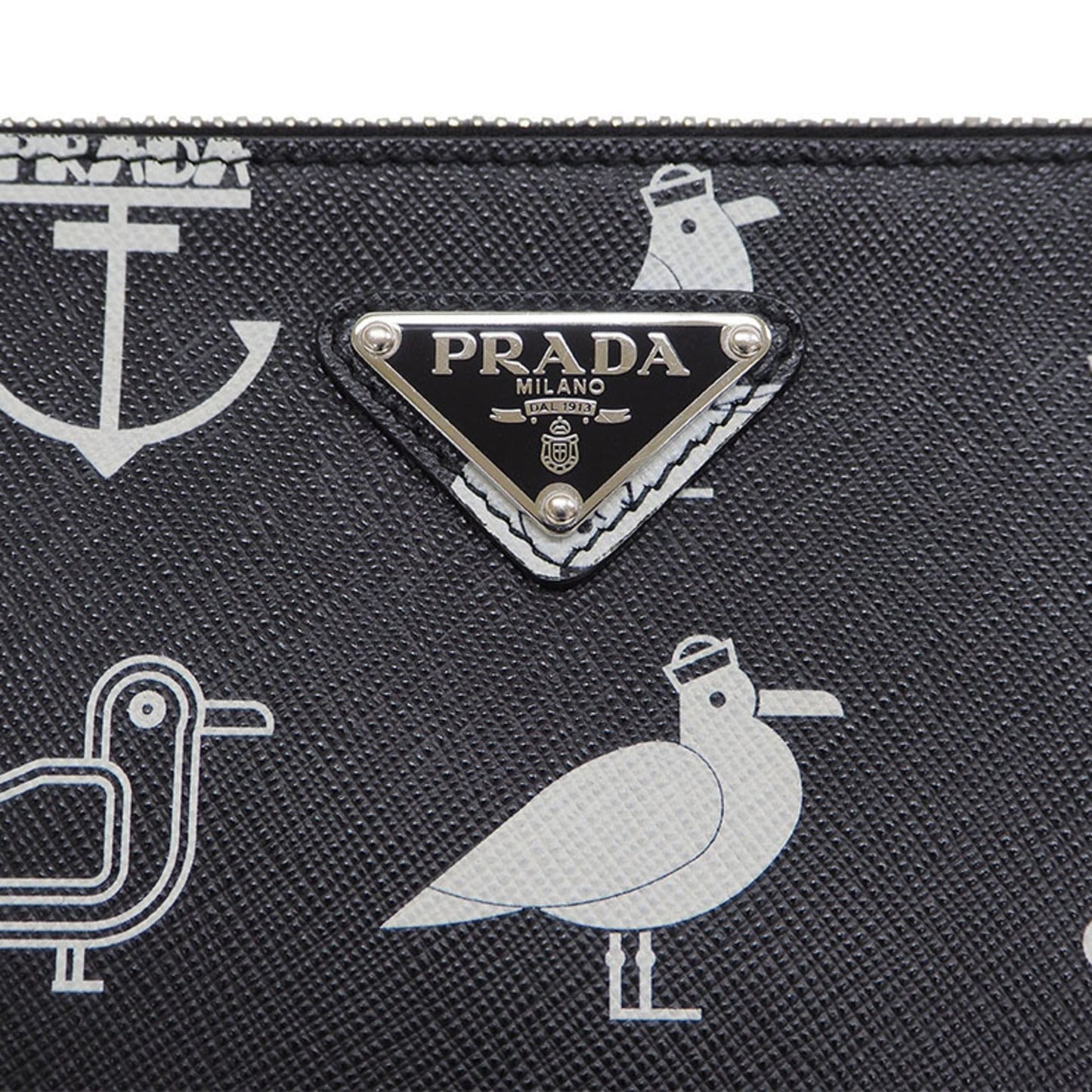 Prada Saffiano Leather Document Holder Black x White Clutch Bag Pouch