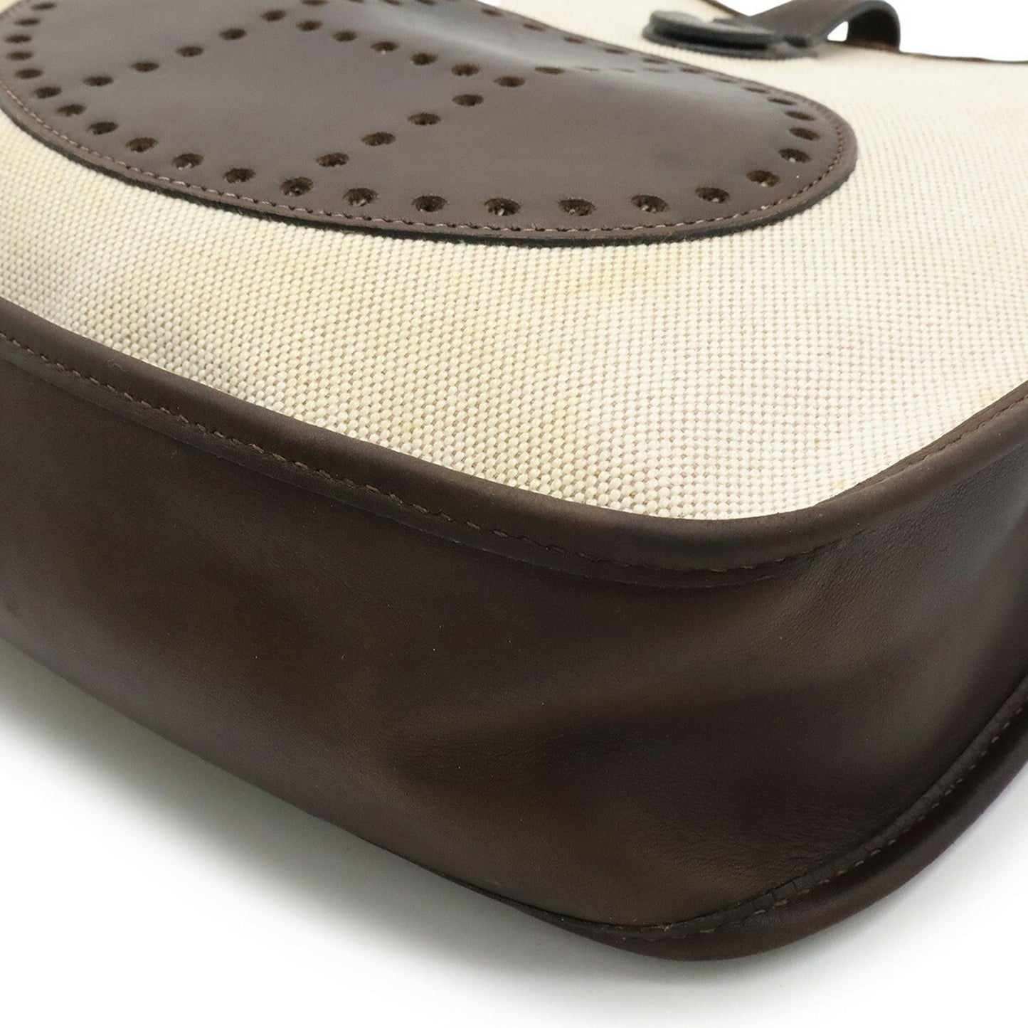Hermes Dark Brown Natural Toile H Leather Shoulder Bag ( )