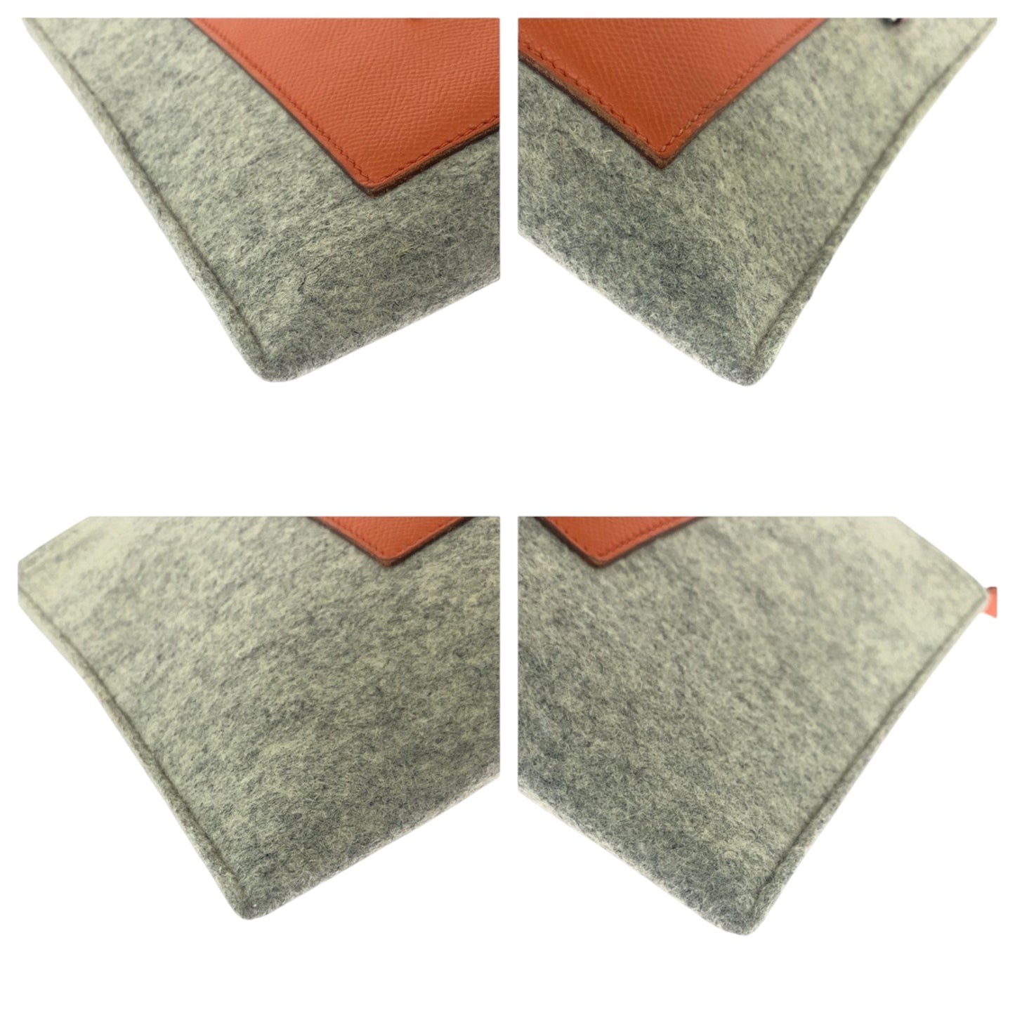 Hermes Gray Orange Felt Epsom Leather Clutch Bag ( )