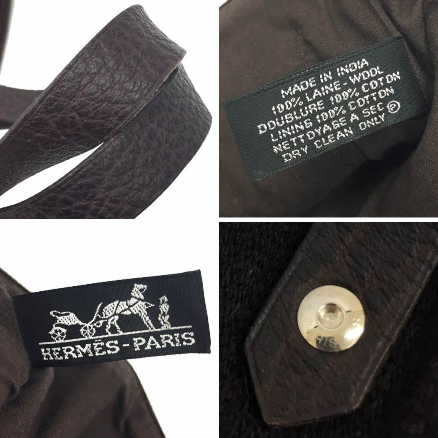 Hermes Dark Brown Wool Tote Bag ( )