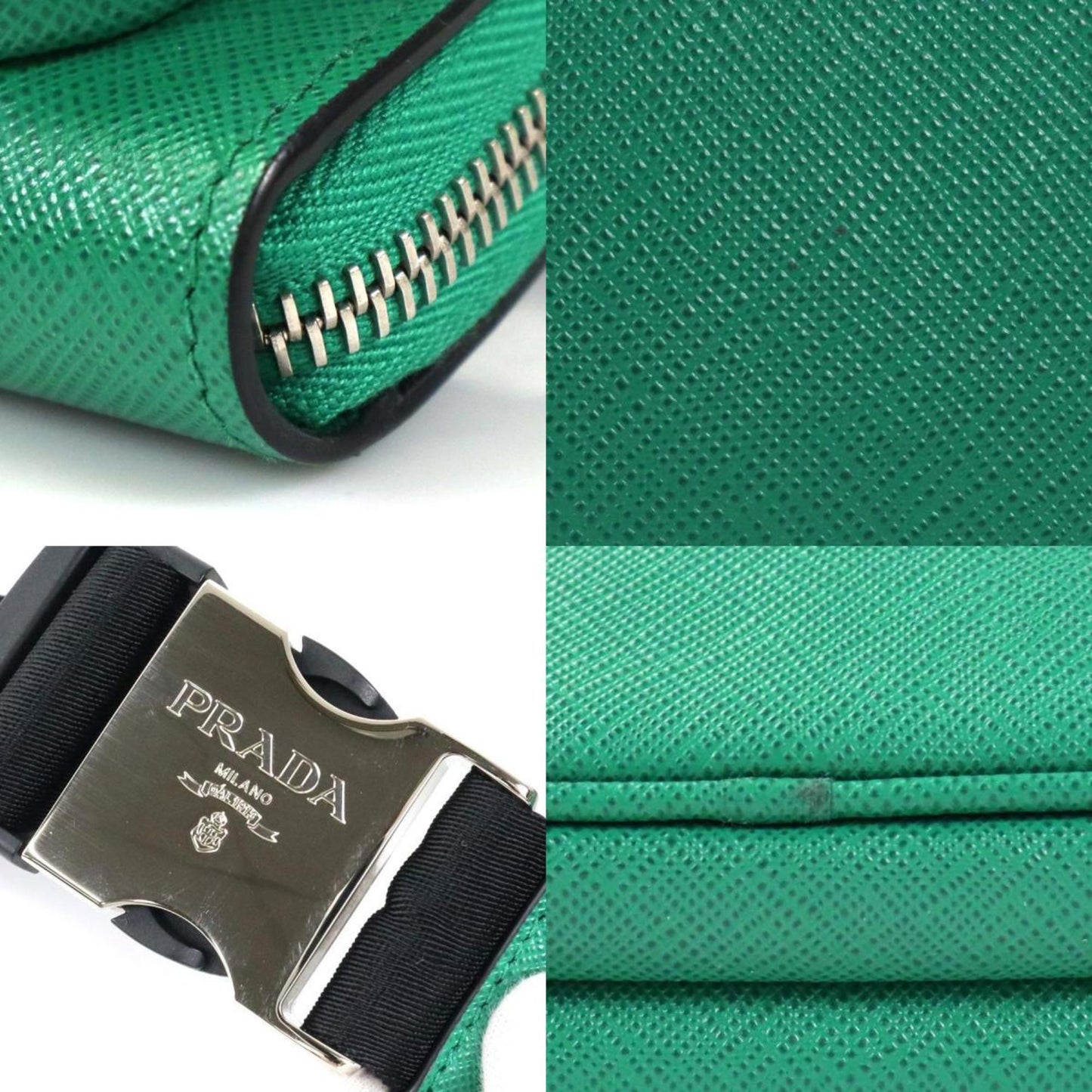 Prada waist Bag body leather green unisex