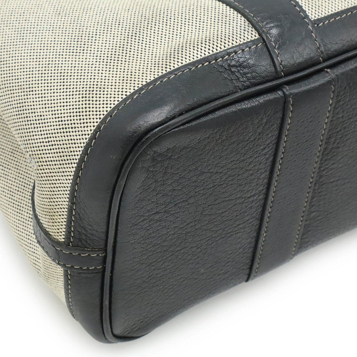 Hermes Garden Black Gray Toile H Leather Handbag Tote Bag ( )