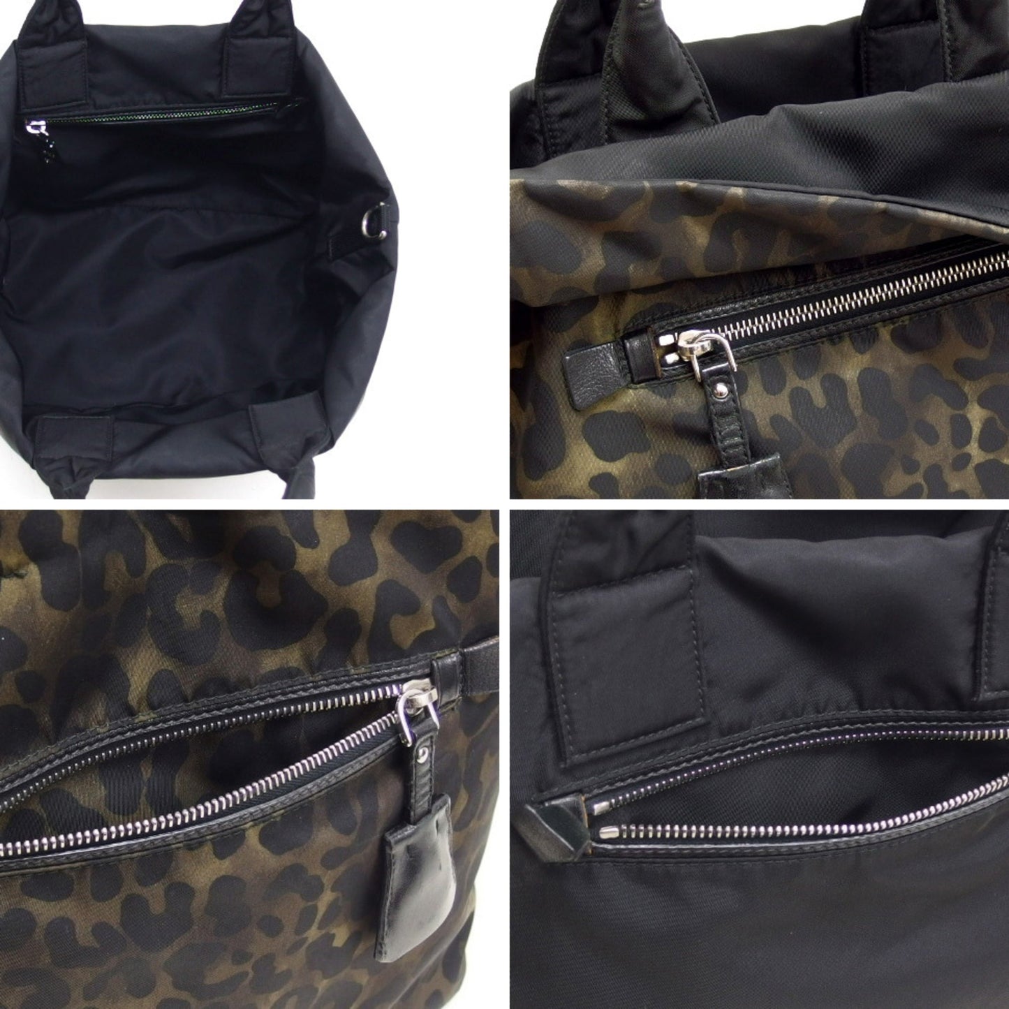 Prada 2WAY Nylon Bag Reversible Leopard Black