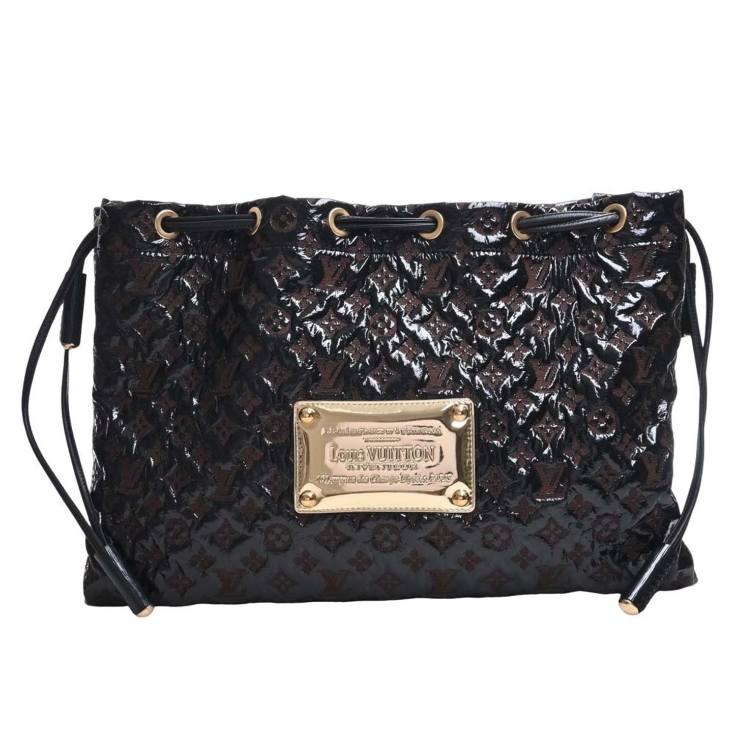 LOUIS VUITTON Monogram Envinil Squeech Shoulder Bag Black/Brown Women's