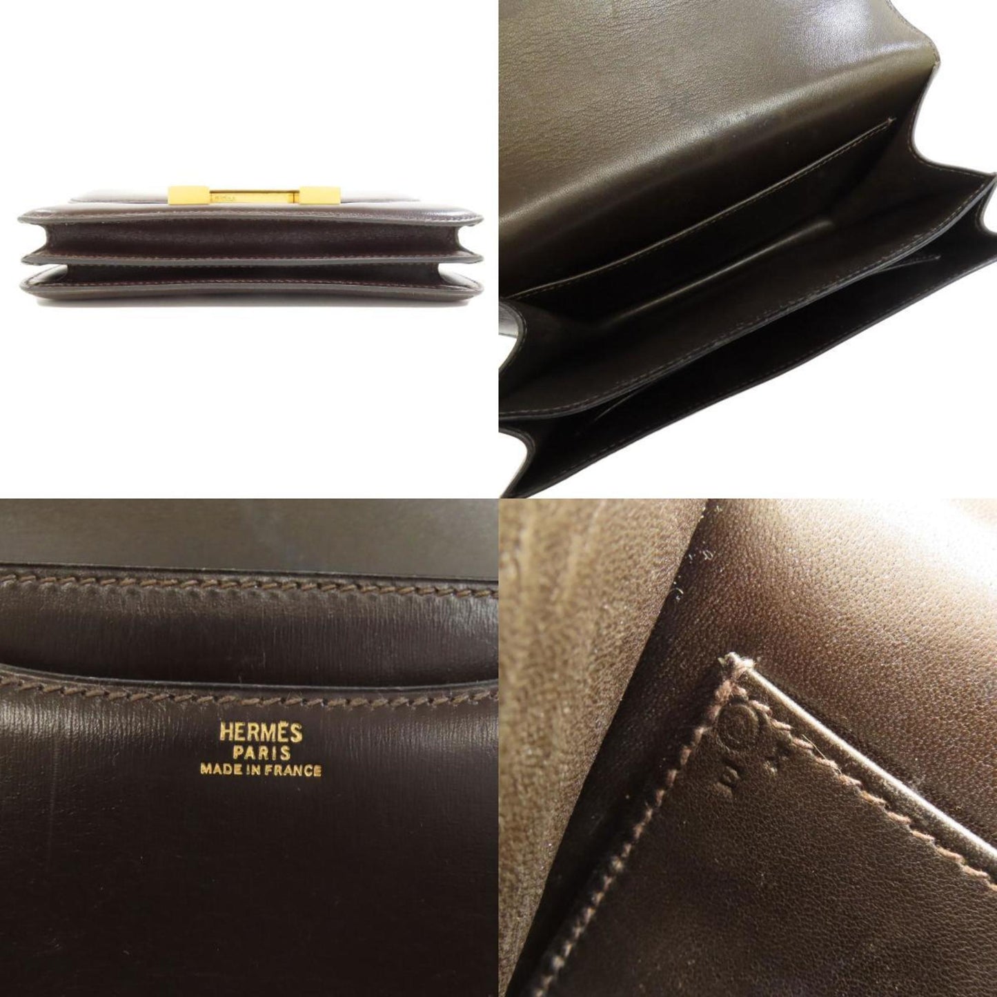 Hermes Dark Brown Box Calf Leather Shoulder Bag ( )