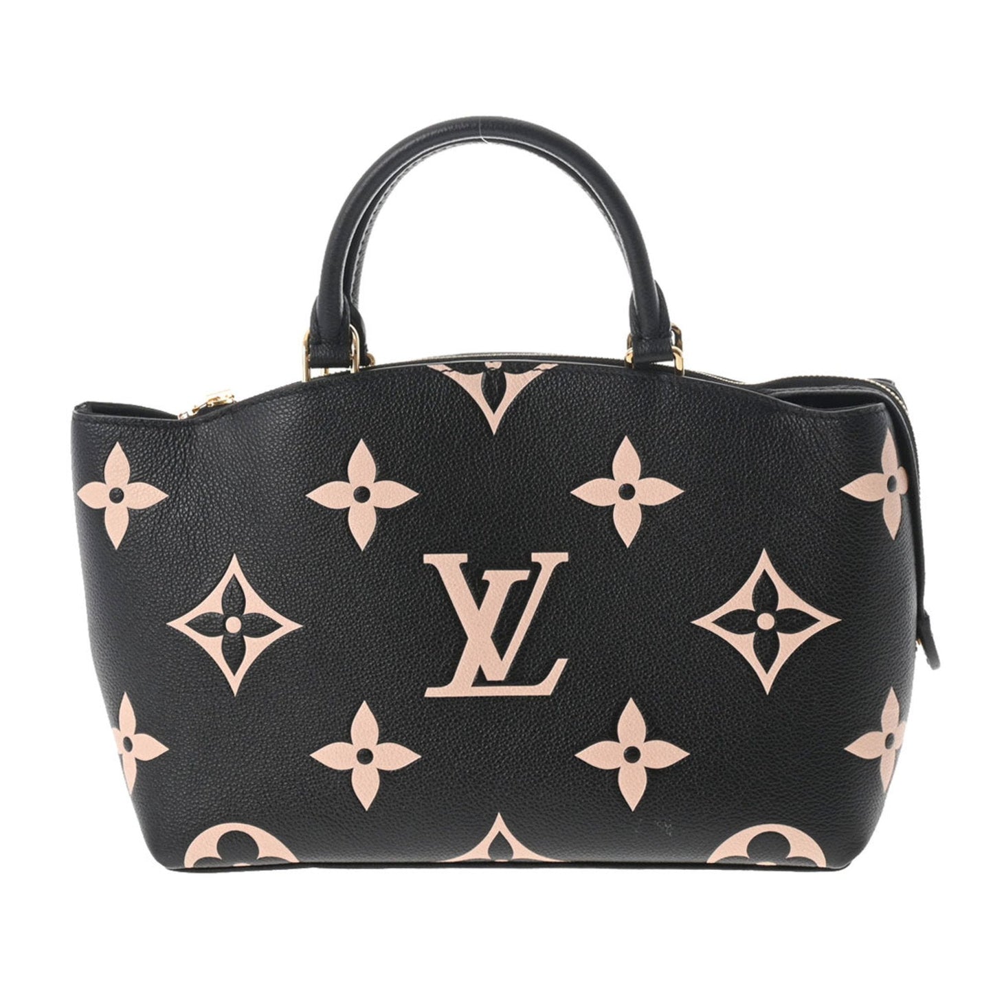 LOUIS VUITTON Monogram Implant Petit Palais PM Black Beige Women's Leather Bag