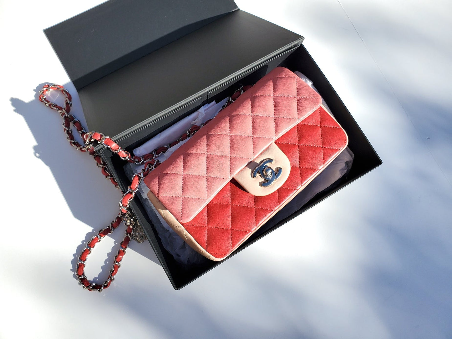 CHANEL Rectangular Mini Valentine Charm Tri-color Pink Flap Bag