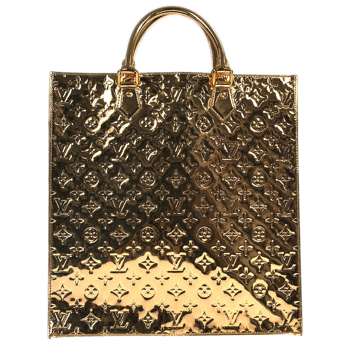 LOUIS VUITTON Sac Plat Tote Handbag Gold Monogram Miroir