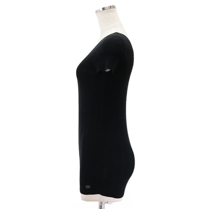 Chanel Short Sleeve Top Black Cotton Blend Classic Flap Tote