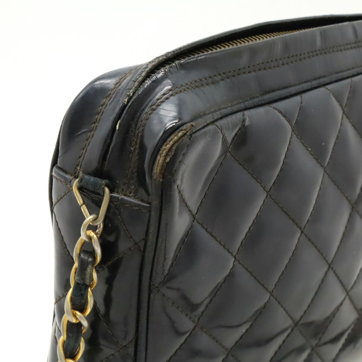 Chanel Patent Leather Matelassé Coco Mark Chain Shoulder Bag Classic Flap