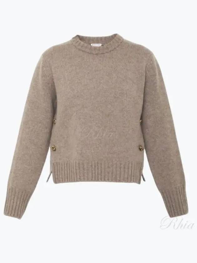 Luxury Bottega Veneta Metal Note Button Wool Knit Top Grey